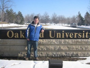 Micah Fialka-Feldman in front of Oakland University