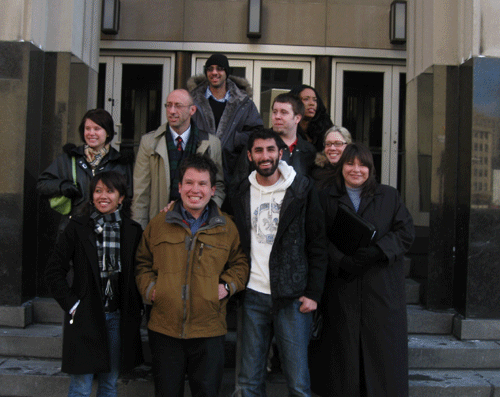 Micah and supporters in front of the court house