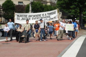 Micah and friends at a disability rights march